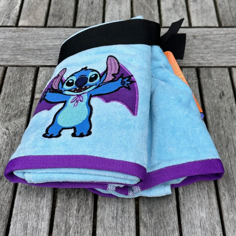 Disney Stitch Halloween Vampire Bat 2 Pack Hand Towels Blue Purple Cotton New